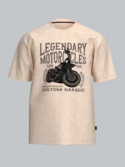T-Shirt mit Motorrad Print Legendary Sand-melange