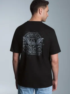 T-Shirt mit Motorrad-Printmotiven Schwarz