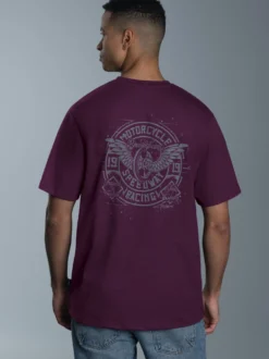 T-Shirt mit Motorrad-Printmotiven Aubergine