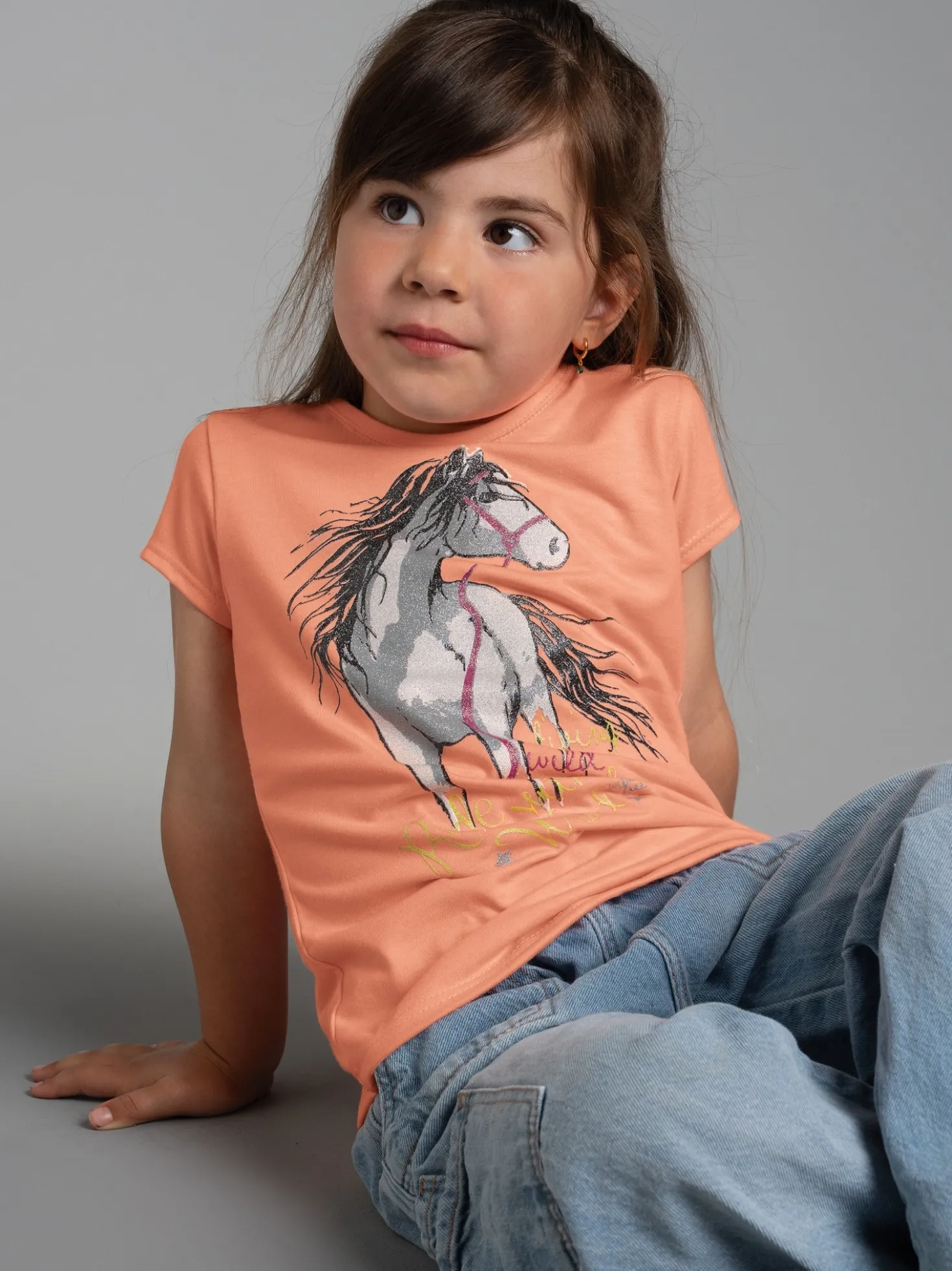 T-Shirt mit Pferd Apricot