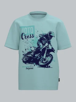 T-Shirt mit Printmotiv "Moto Cross" Gletscher