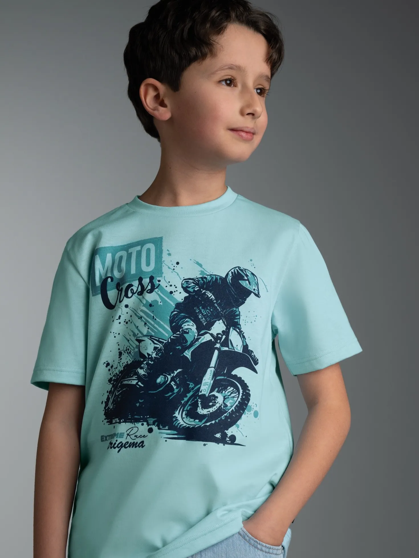 T-Shirt mit Printmotiv "Moto Cross" Gletscher