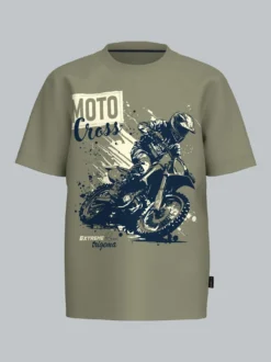 T-Shirt mit Printmotiv "Moto Cross" Salbei