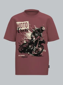 T-Shirt mit Printmotiv "Moto Cross" Mahagoni
