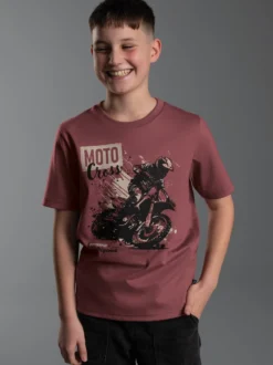 T-Shirt mit Printmotiv "Moto Cross" Mahagoni
