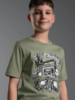 T-Shirt mit Printmotiv "Music-Box" Salbei