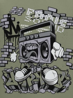 T-Shirt mit Printmotiv "Music-Box" Salbei