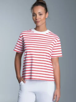 T-Shirt mit Ringelmuster aus 100% Baumwolle Koralle