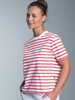T-Shirt mit Ringelmuster aus 100% Baumwolle Koralle