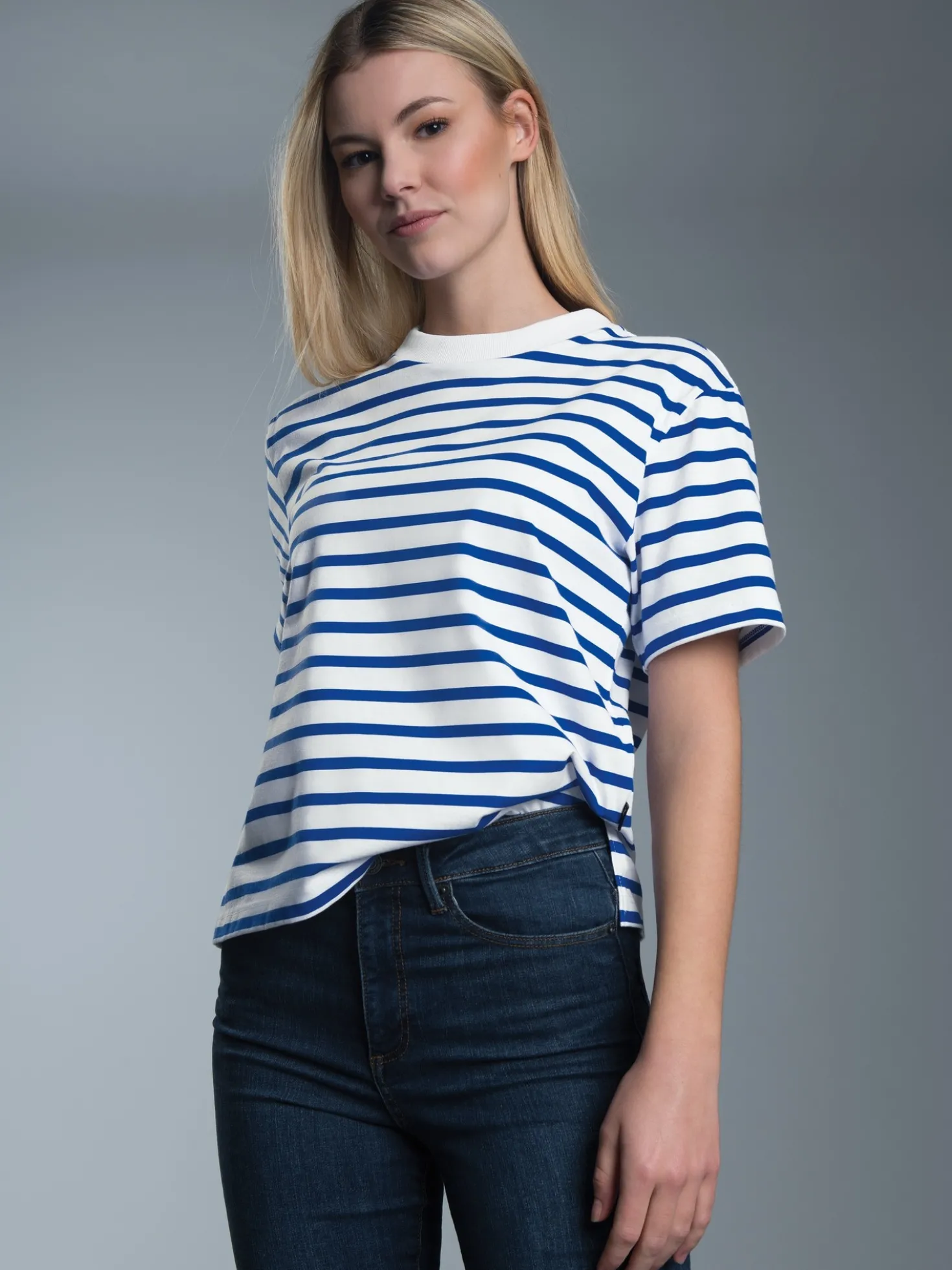 T-Shirt mit Ringelmuster aus 100% Baumwolle Royal