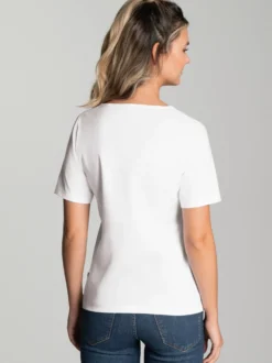 T-Shirt mit Seepferdchen-Print aus Strasssteinchen Weiss