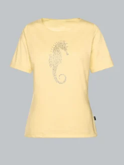 T-Shirt mit Seepferdchen-Print aus Strasssteinchen Vanille
