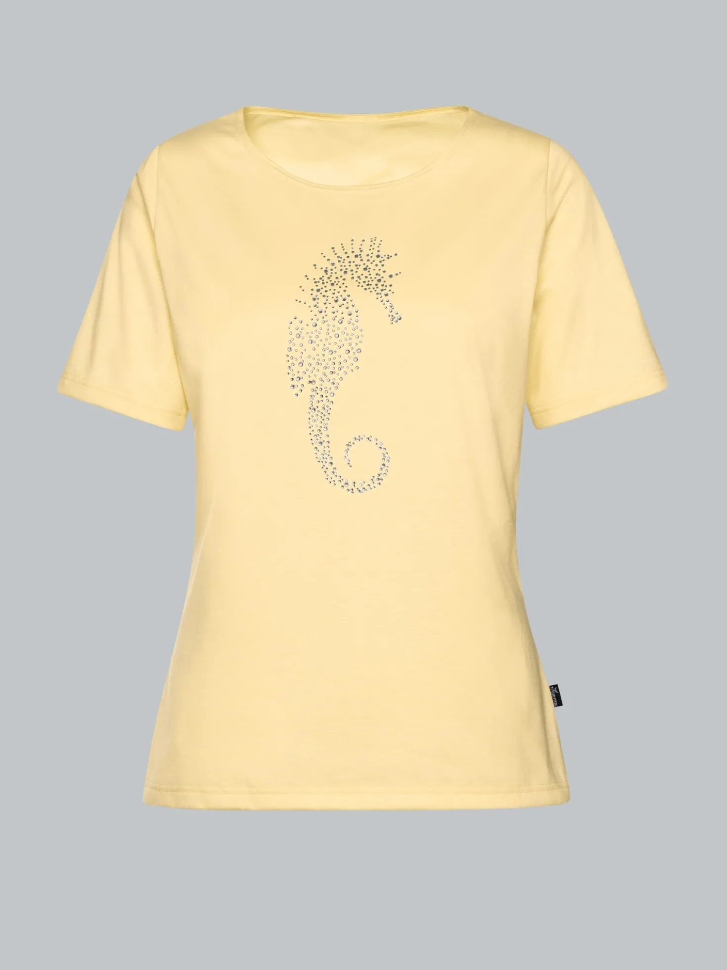 T-Shirt mit Seepferdchen-Print aus Strasssteinchen Vanille