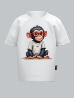 T-Shirt mit süßem "Baby Affe Junge" Print Weiss