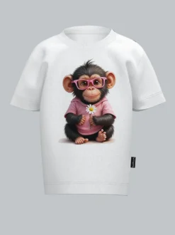 T-Shirt mit süßem "Baby Affe Mädchen" Print Weiss