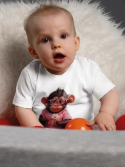 T-Shirt mit süßem "Baby Affe Mädchen" Print Weiss