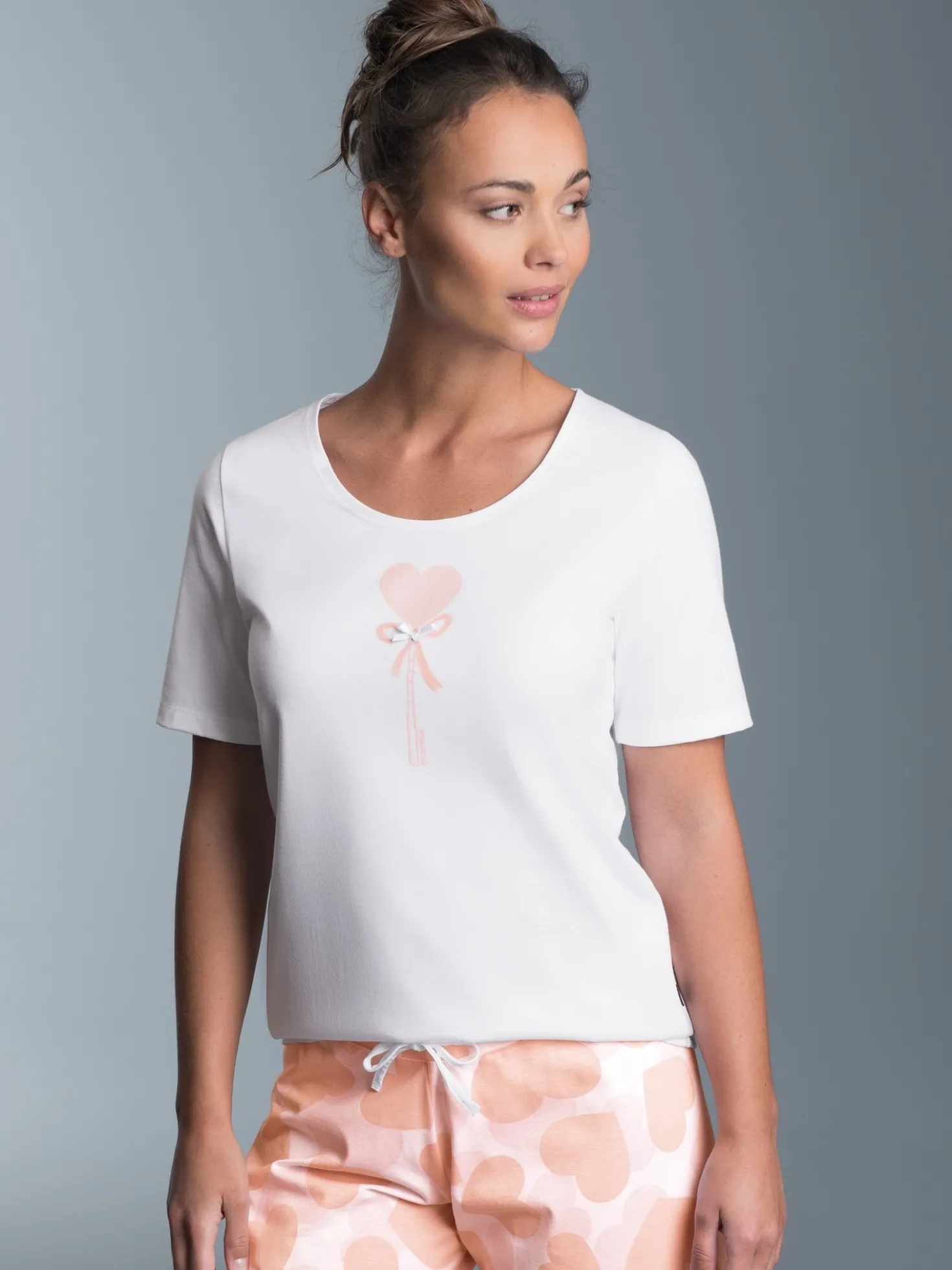 T-Shirt mit süßem Herzchen-Printmotiv Weiss