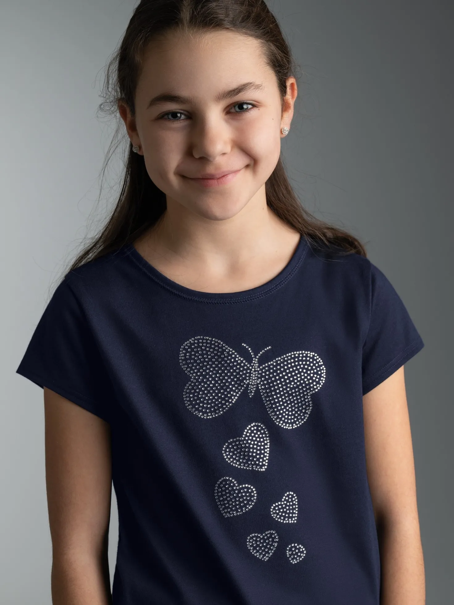 T-Shirt mit Strass Motiv "Schmetterling" Navy