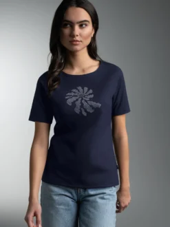 T-Shirt mit Strass Motiv "Schnecke" Navy