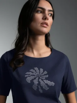 T-Shirt mit Strass Motiv "Schnecke" Navy