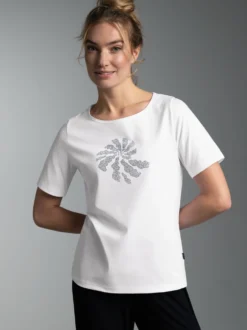T-Shirt mit Strass Motiv "Schnecke" Weiss