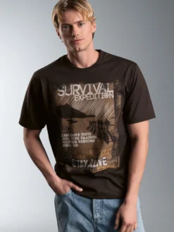 T-Shirt mit Survival Motiv Mocca