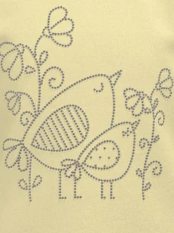 T-Shirt mit Vogel Motiv aus Strass-Steinen Vanille