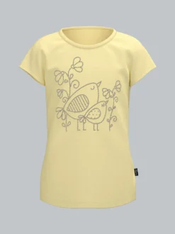 T-Shirt mit Vogel Motiv aus Strass-Steinen Vanille