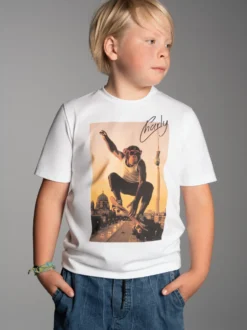 T-Shirt trigema Affe Charly Skateboard Weiss