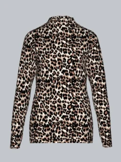 Turtleneck Shirt mit modischem Leo Muster Haselnuss