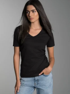 V-Shirt aus Baumwolle/Elastan Schwarz
