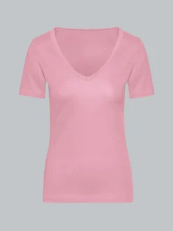 V-Shirt aus Baumwolle/Elastan Lilie
