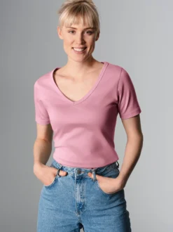 V-Shirt aus Baumwolle/Elastan Lilie