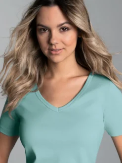 V-Shirt aus Baumwolle/Elastan Gletscher