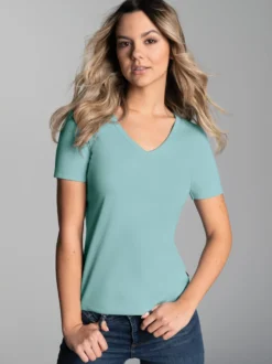 V-Shirt aus Baumwolle/Elastan Gletscher