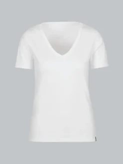 V-Shirt aus Baumwolle/Elastan Weiss