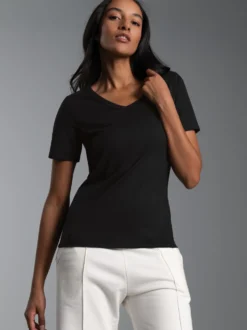 V-Shirt aus Modal Schwarz