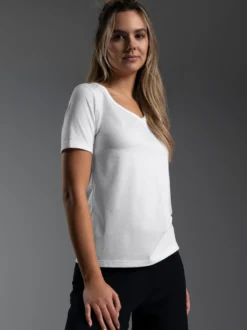 V-Shirt aus Modal Weiss