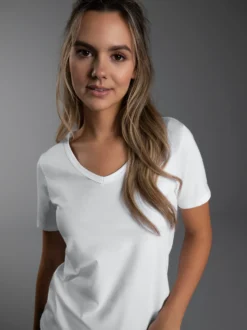V-Shirt aus Modal Weiss