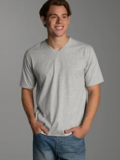 V-Shirt DELUXE Baumwolle Grau-melange