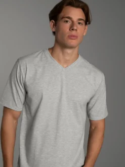 V-Shirt DELUXE Baumwolle Grau-melange