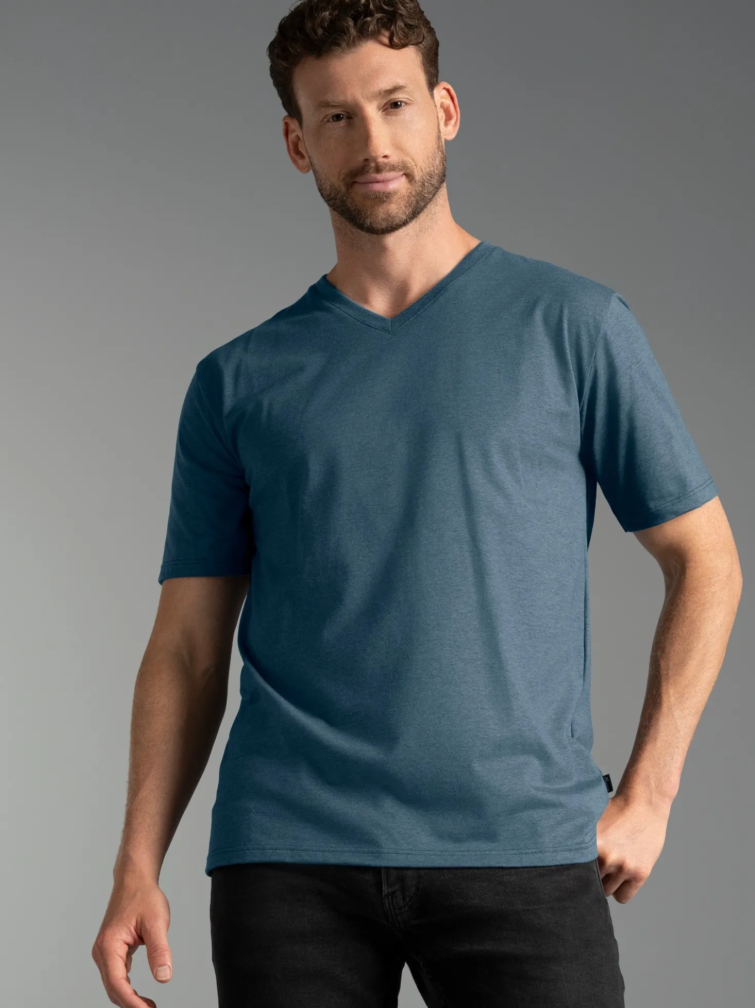 V-Shirt DELUXE Baumwolle Jeans-melange