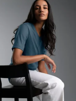 V-Shirt DELUXE Baumwolle Jeans-melange