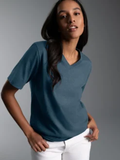 V-Shirt DELUXE Baumwolle Jeans-melange