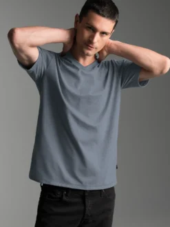 V-Shirt DELUXE Baumwolle Steingrau-melange