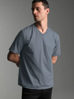 V-Shirt DELUXE Baumwolle Steingrau-melange