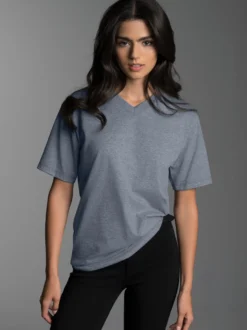 V-Shirt DELUXE Baumwolle Steingrau-melange