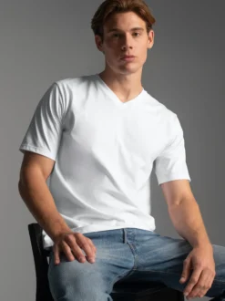 V-Shirt DELUXE Baumwolle Weiss