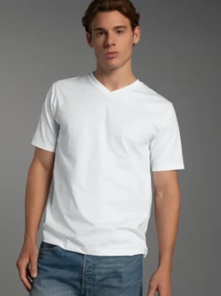V-Shirt DELUXE Baumwolle Weiss