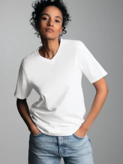 V-Shirt DELUXE Baumwolle Weiss